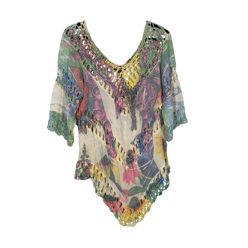 Dor Dor Couture Womens Crotchet Top Sz M Boho Hippie Festival Asymmetrical Knit